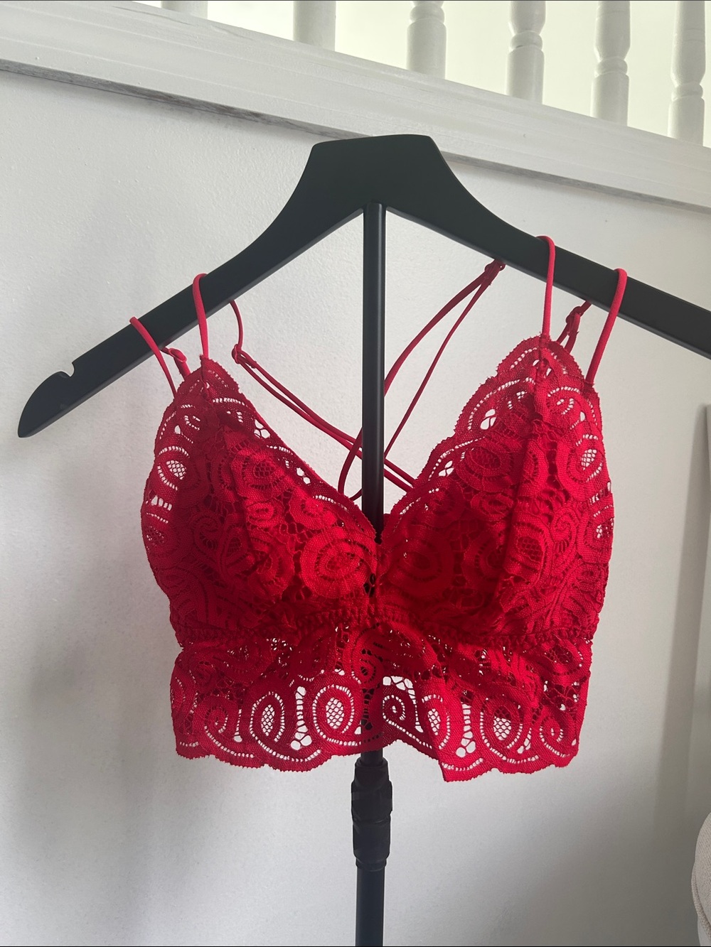 PINK Victoria's Secret Red Lace Bralette with Strappy Back Detail